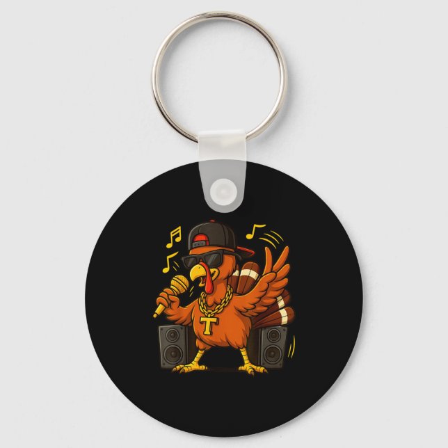Funny Rapper Turkey_hip Hop Thanksgiving Day Drip  Key Ring (Front)