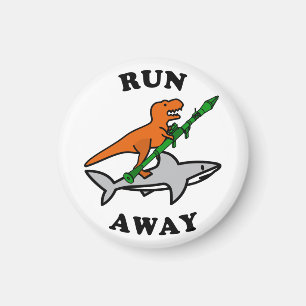 Funny Raptor with Rocket Launcher Riding a Shark Magnet