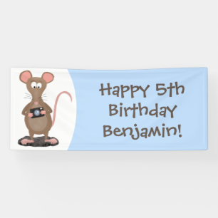 Funny rat and camera personalised birthday banner