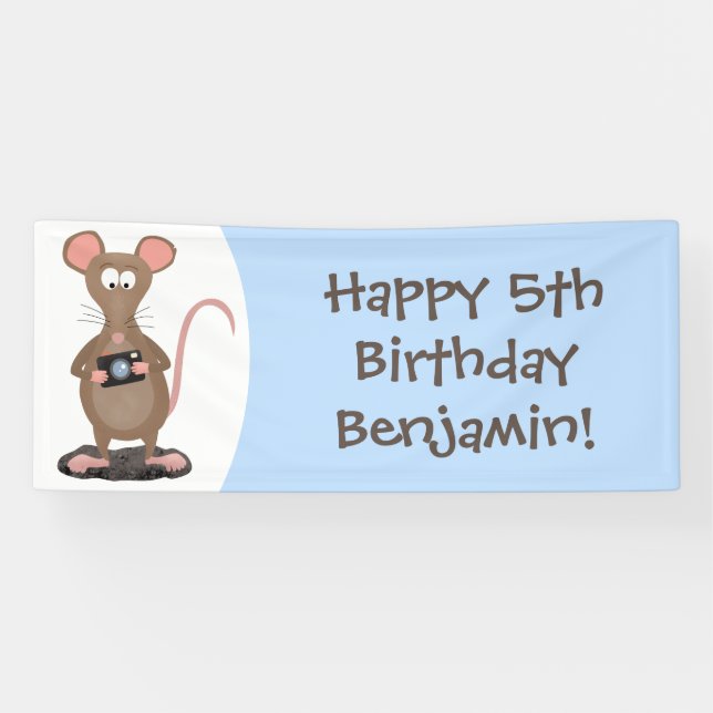 Funny rat and camera personalised birthday banner (Horizontal)