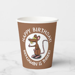 Funny rat thumbs up personalised cartoon birthday paper cups