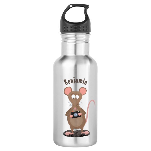 Funny rat with camera cartoon illustration 532 ml water bottle (Front)