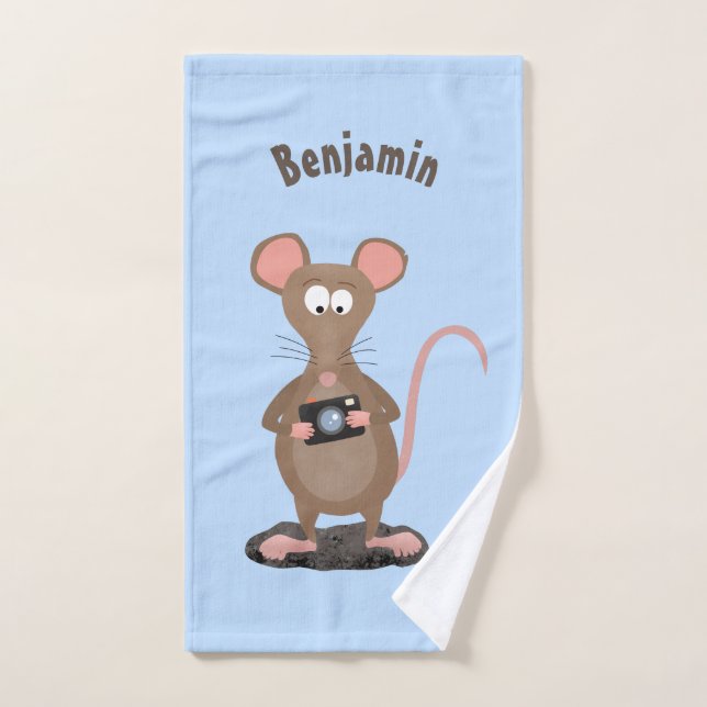 Funny rat with camera cartoon illustration bath towel set (Hand Towel)