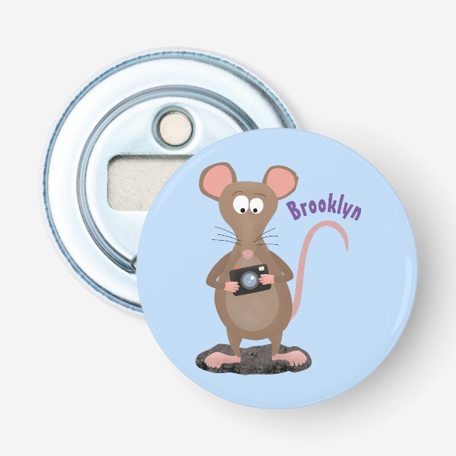 Funny rat with camera cartoon illustration bottle opener (Front)