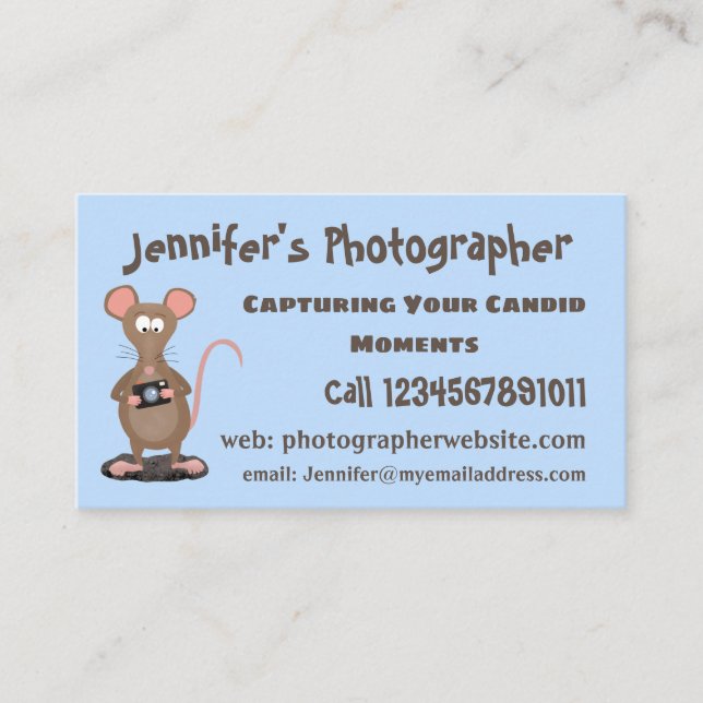 Funny rat with camera cartoon illustration business card (Front)