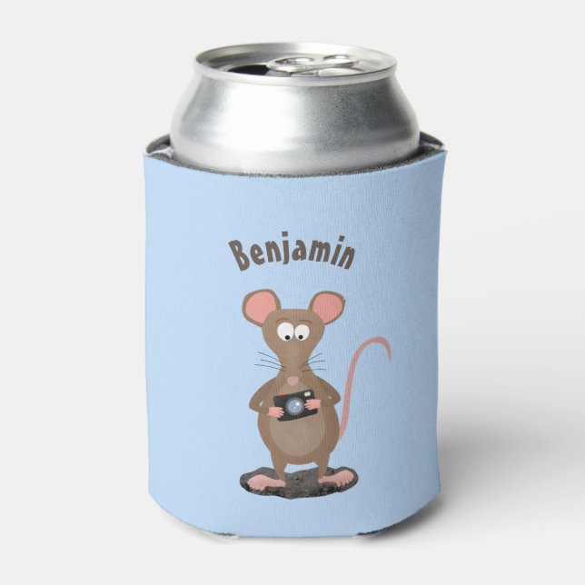 Funny rat with camera cartoon illustration can cooler (Can Front)