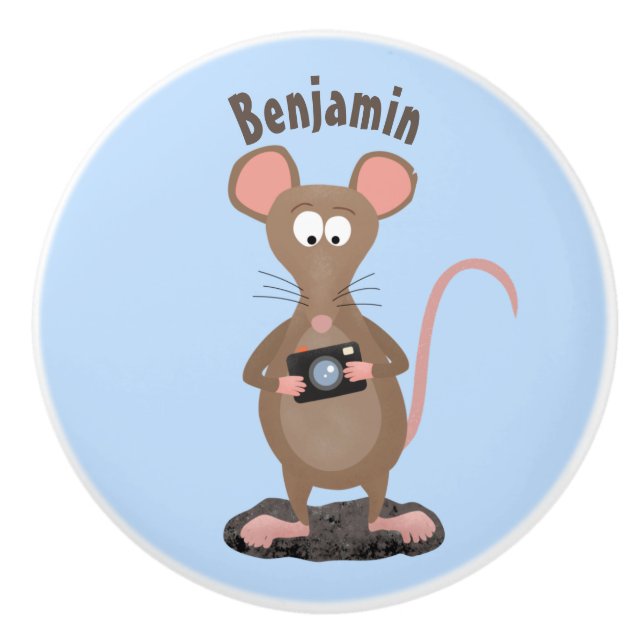 Funny rat with camera cartoon illustration ceramic knob (Front)