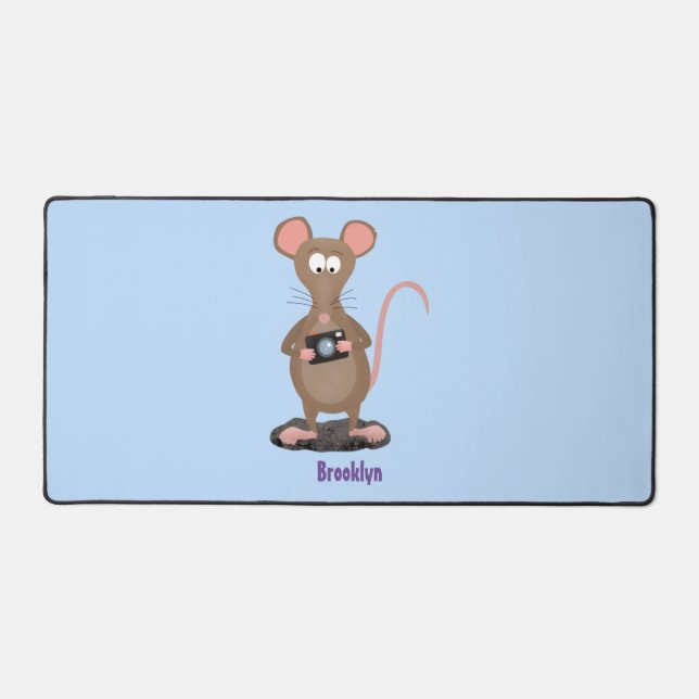Funny rat with camera cartoon illustration desk mat (Front)