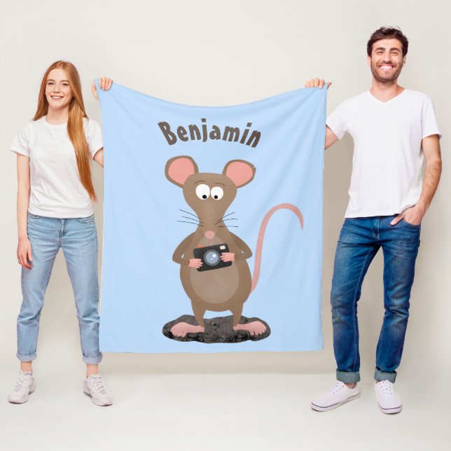 Funny rat with camera cartoon illustration fleece blanket (In Situ)