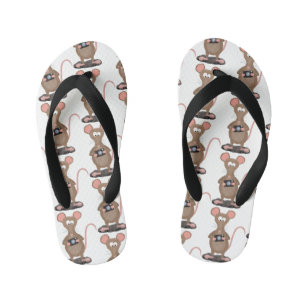 Funny rat with camera cartoon illustration kid's jandals