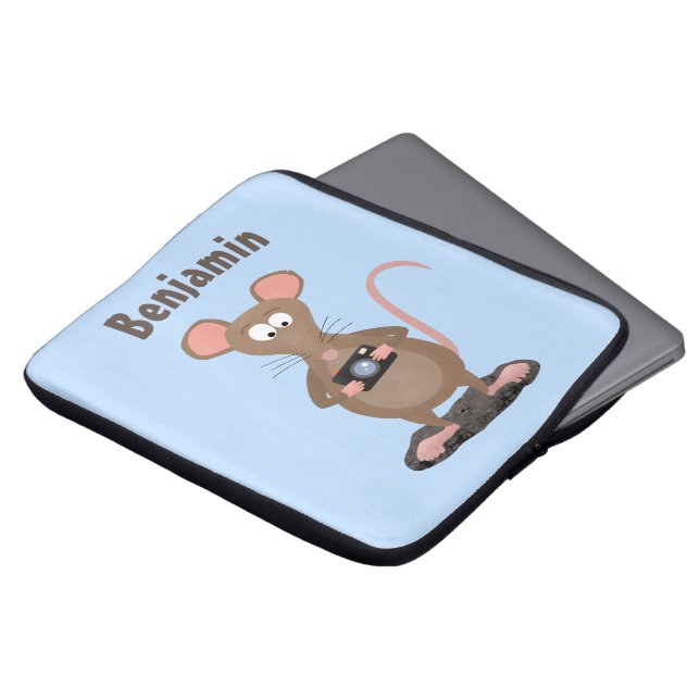 Funny rat with camera cartoon illustration laptop sleeve (Front Top)
