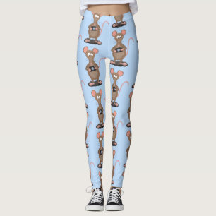 Funny rat with camera cartoon illustration leggings