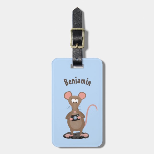 Funny rat with camera cartoon illustration luggage tag (Front Vertical)