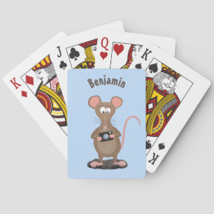Funny rat with camera cartoon illustration playing cards