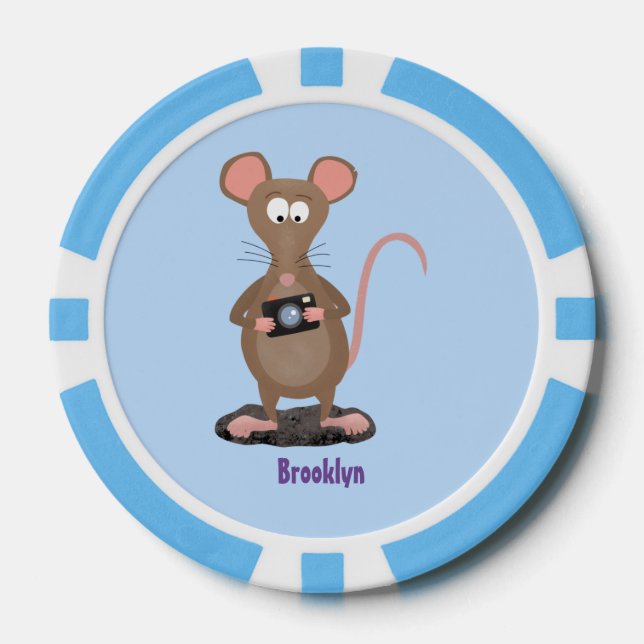 Funny rat with camera cartoon illustration poker chips (Front)