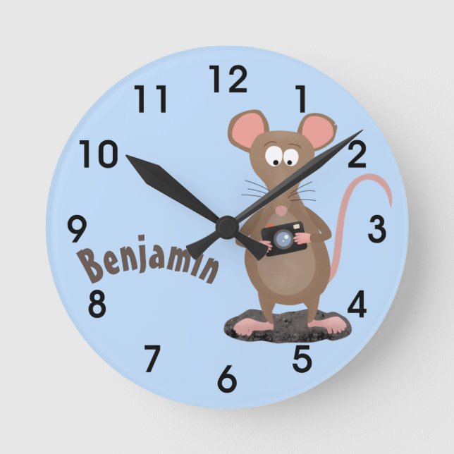 Funny rat with camera cartoon illustration round c clock (Front)
