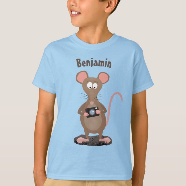 Funny rat with camera cartoon illustration T-Shirt (Front)