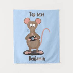 Funny rat with camera cartoon illustration tapestry