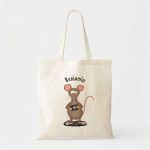 Funny rat with camera cartoon illustration tote bag