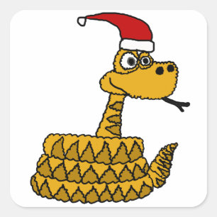 Funny Rattlesnake in Santa Hat Christmas Art Square Sticker