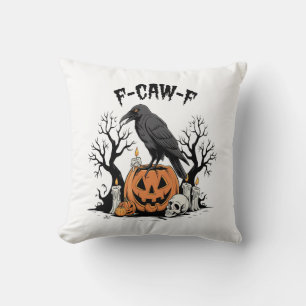 Funny Raven, F-Caw-F, Skull Raven, Gothic Crow Cushion