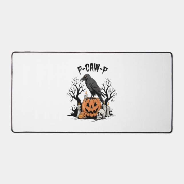 Funny Raven, F-Caw-F, Skull Raven, Gothic Crow Desk Mat (Front)