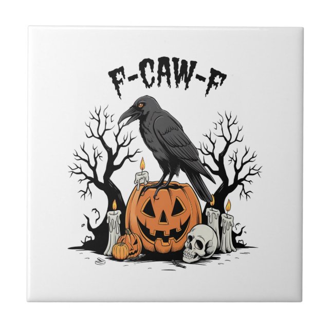 Funny Raven, F-Caw-F, Skull Raven, Gothic Crow Tile (Front)