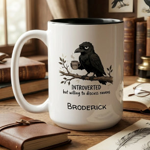 Funny Raven Lover Gift Introvert Grumpy Bird Art Two-Tone Coffee Mug