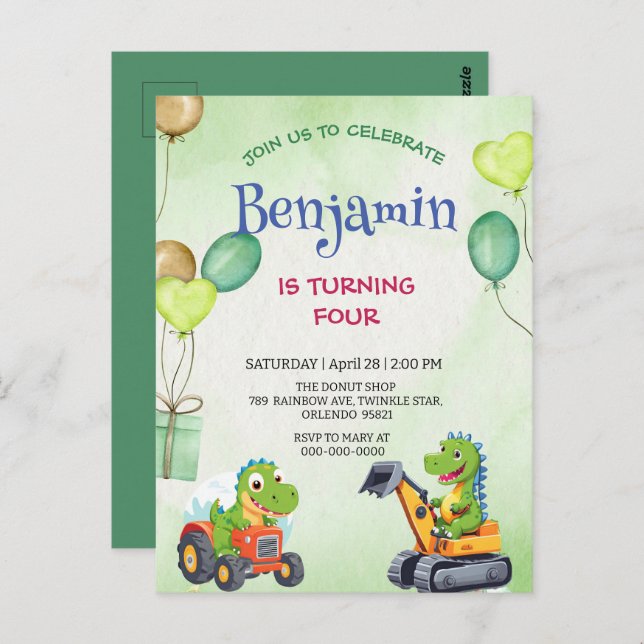 Funny Rawr T-Rex dinosaur tractor truck birthday Postcard (Front/Back)