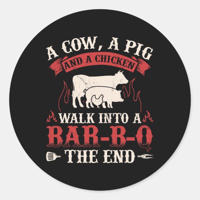 Funny Rbecue Cow Pig Chicken Graphic Meat Smoking  Classic Round Sticker (Front)