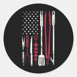 Funny Rbecue Smoke Us Flag July 4th Of Bbq Tools G Classic Round Sticker