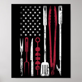 Funny Rbecue Smoke Us Flag July 4th Of Bbq Tools G Poster