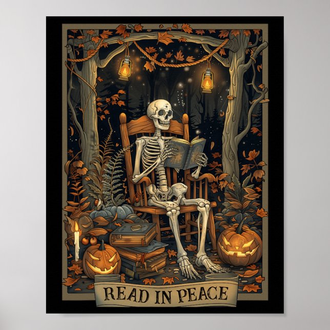 Funny Read In Peace Skeleton Halloween Read Nned B Poster (Front)