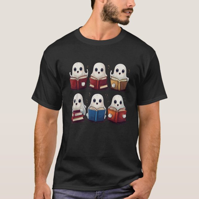 Funny Reader Design Cute Ghost Reading Books Hallo T-Shirt (Front)