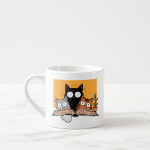 Funny Reading Cats Illustration Espresso Cup