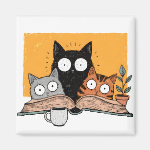 Funny Reading Cats Illustration Magnet