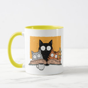 Funny Reading Cats Illustration Mug