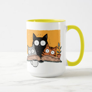 Funny Reading Cats Illustration Mug