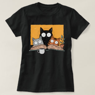 Funny Reading Cats Illustration T-Shirt