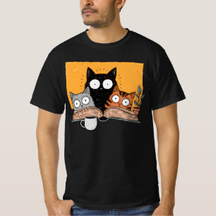 Funny Reading Cats Illustration T-Shirt