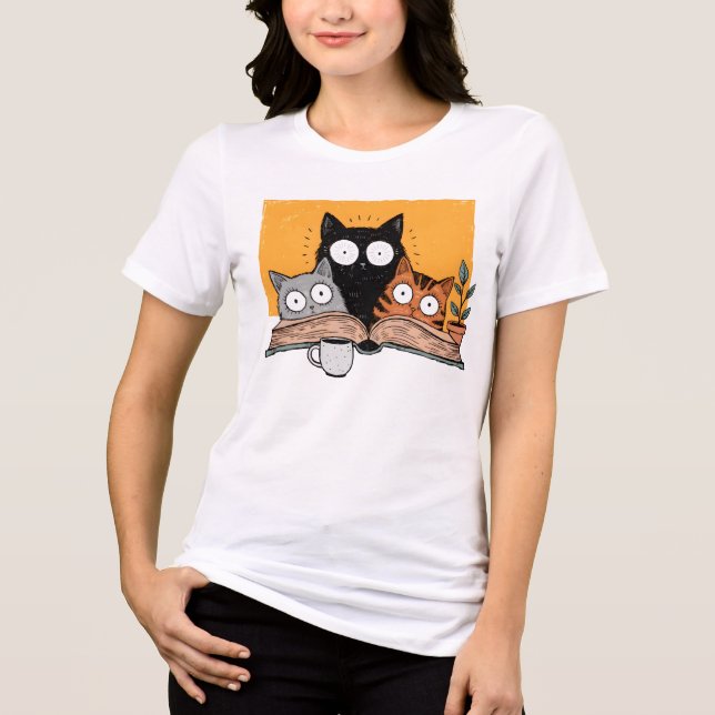 Funny Reading Cats Illustration Tri-Blend Shirt (Front)