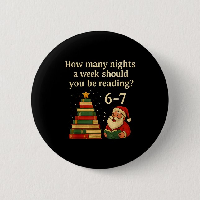 Funny Reading Christmas Tree Book– Reading 6 7 Mem 6 Cm Round Badge (Front)