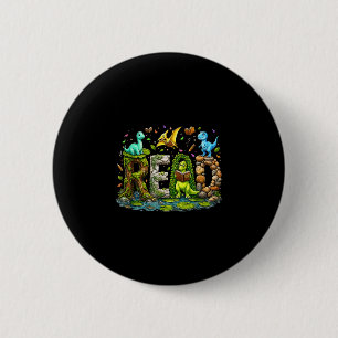 Funny reading dinosaur t rex dino book lover boy 6 cm round badge