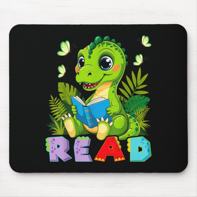 Funny reading dinosaur t rex dino book lover  mouse pad (Front)