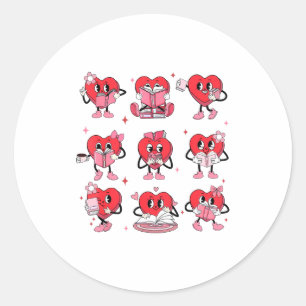 Funny Reading Heart Book Valentines Day Teacher Wo Classic Round Sticker