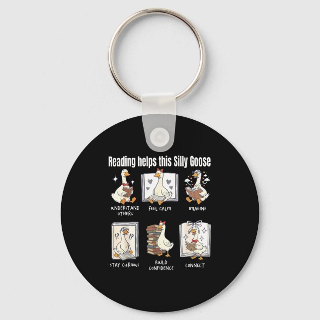 Funny reading helps this silly goose librarian key ring (Front)