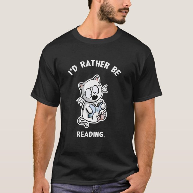 Funny Reading Nerd Cat For Book Lover T-Shirt (Front)