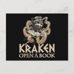 Funny Reading Novel Gift Print Kraken Open A Book Postcard