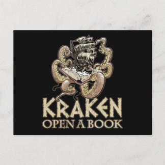 Funny Reading Novel Gift Print Kraken Open A Book Postcard