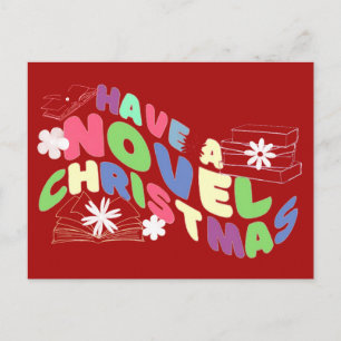 Funny Reading Wavy Texts for Bookish on Christmas Postcard